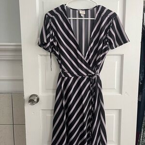 Navy & lilac striped wrap dress